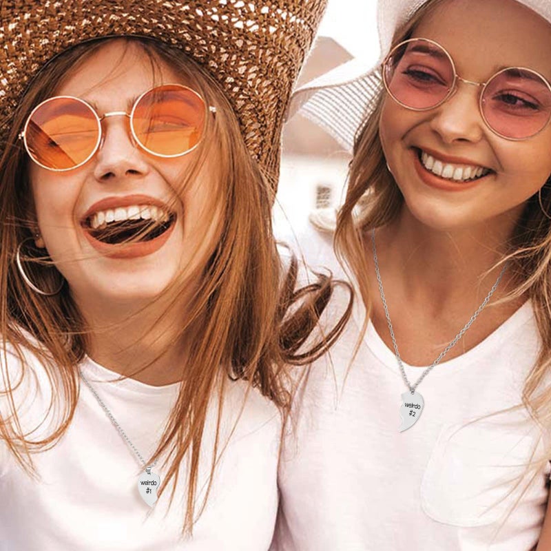 MJartoria Best Friend Necklaces BFF Necklace for 2 Friendship Valentines Gifts Matching Heart Pendant Necklace Best Friends Forever (Silver, A-Weirdo 1 Weirdo 2) - Image 2